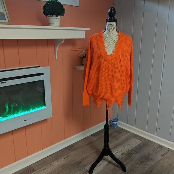 !!! SALE  --- FRAYED ORANGE SWEATER - Picture 13 of 14